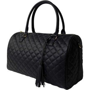 Women’s Black  Quilted Weekender Duffle Bag  Overnight Travel Tote Bag
